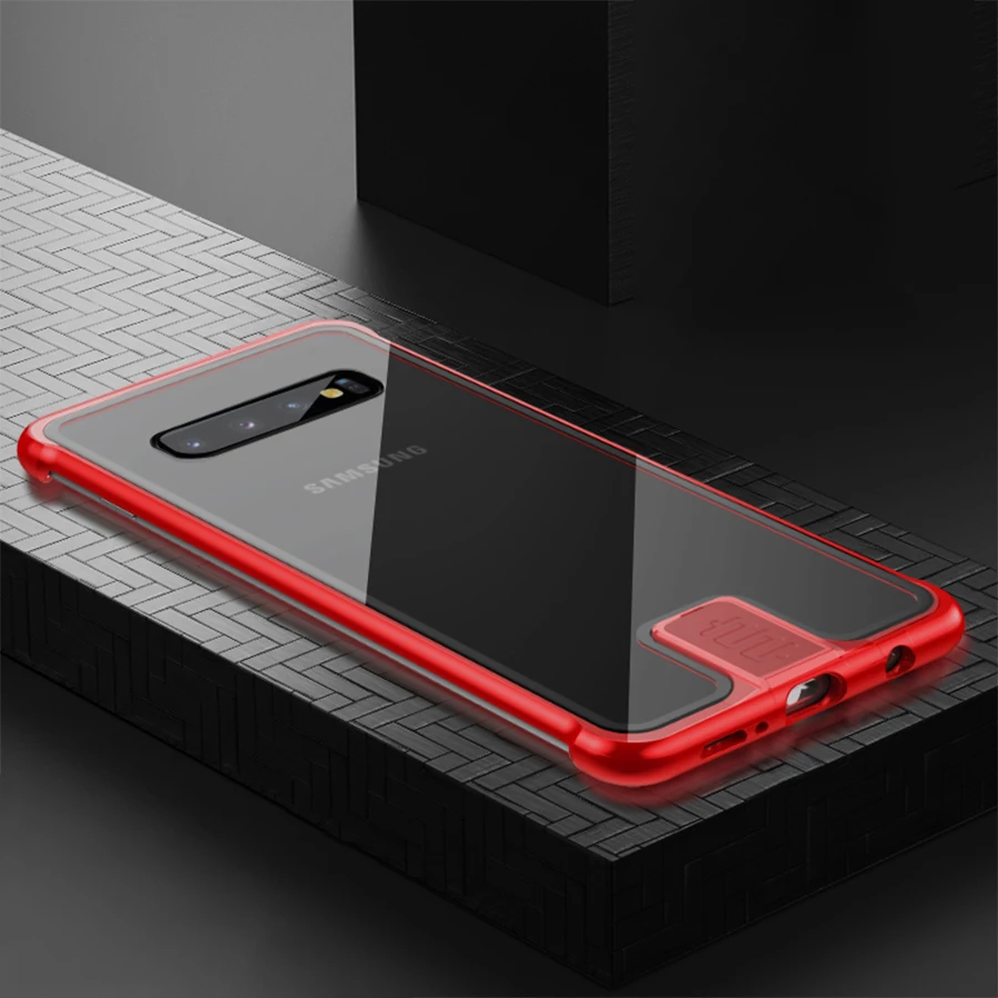 Металлический Чехол-бампер для samsung S10 Plus S10plus Etui HD закаленное стекло задняя крышка для samsung Note 10 Plus Note10 тонкая Безрамная - Цвет: Red LeDun
