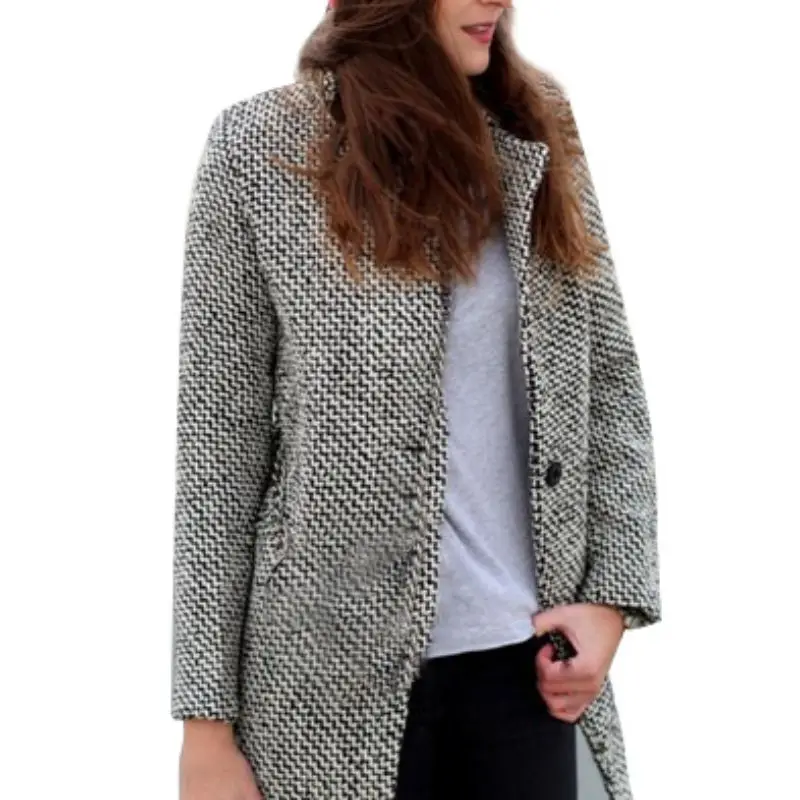 Мм серое пальто зимнее пальто женский костюм; пальто с воротником в клетку повседневное тонкое уплотненное шерстяное пальто средней длины M-4XL