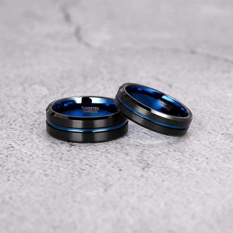 TIGRADE 6/8/10mm Blue&Black Mens Tungsten Carbide Ring Blue Line Design For Women Wedding Engagement Rings Fashion Size 6 -17 2