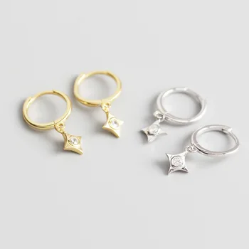 

YPAY 100% Genuine 925 Sterling Silver Hoop Earrings for Women INS Zircon Geometric Rhombic Pendant Earring Fine Jewelry YME667