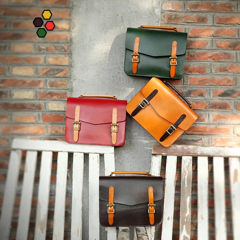

YIFANGZHE Women Genuine Leather Messenger Bags, Broftcase Bag Retro Style Crossbody Shoulder Style with Zipper & Snap Closure
