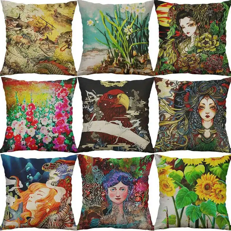 Printing 18&quot Deer Fish Cover Decor Linen Cotton Pillows Home Women Case Cartoon | Дом и сад