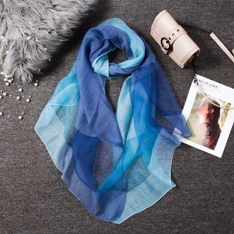 

Spring New Style Silk Scarf Mulberry Silk Gradient Color Versatile Dual Purpose Soft Scarf Fashion Fashion