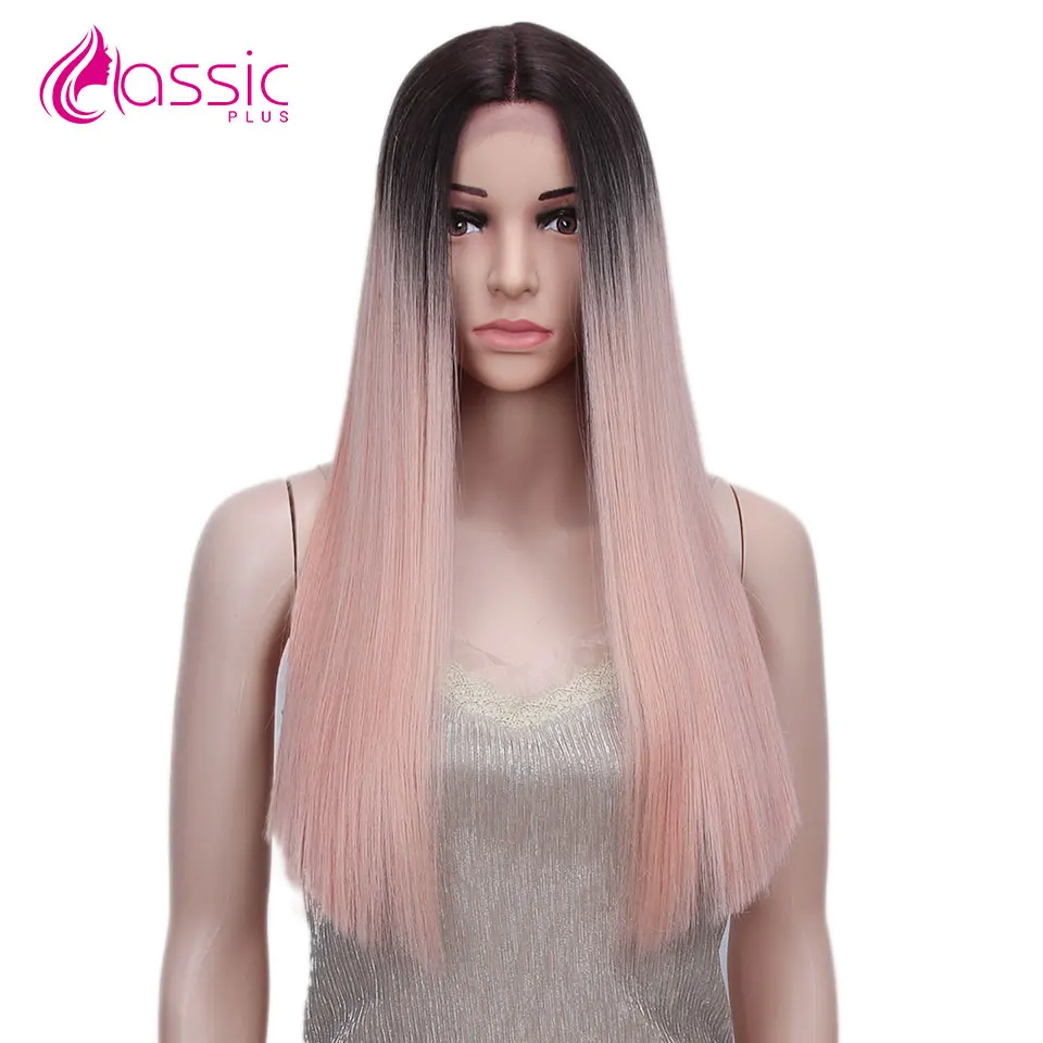 

Classic Plus Straight Synthetic Lace Front Wig Ombre Pink Blonde Colored Wigs For Women Blunt Cut Wig Heat Resistant Fiber Wig