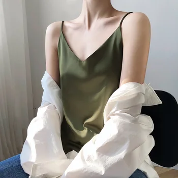 

Glossy Satin Camisole Female Wear Sexy Inside Base Chiffon Sleeveless Top