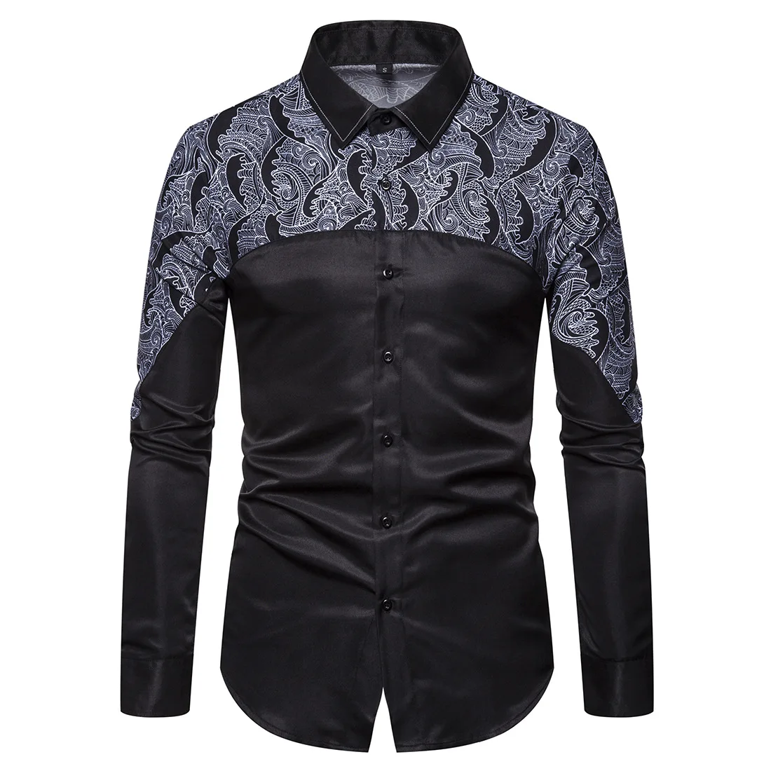 

Men's Shirt New Fashion Men's Personality Print Stitching Tops Casual Shirt Slim Long Sleeve Shirt Men's Solid Shirt Top