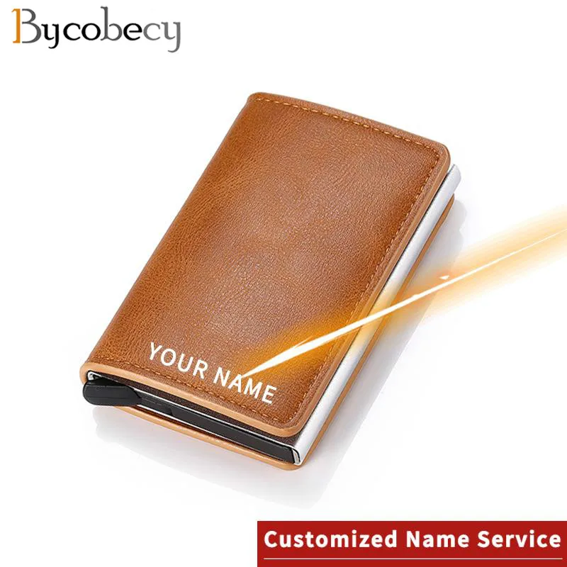 Bycobecy Laser Lettering Wallet 2021 New Aluminum Alloy Rfid AntiTheft Pu Leather Mens Wallet Card Holder Bank Card Wallet