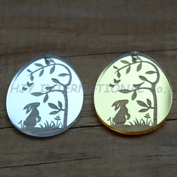 

(6pcs/lot) 38mm Happy Easter Egg Acrylic Rabbit Gift Ornaments Mirror Color Laser Cut 1.5" -AC1168
