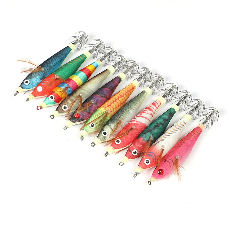 

10Pcs Fishing Lure Squid Jig Hook Wooden Shrimp Artificial Fishing Lures Octopus Cuttlefish Shrimp Hard Fishing Lure
