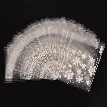 

100PCS Christmas Mini Transparent Scrub Flat Pocket Christmas Snowflake Diy Gift Packaging Bags Candies Plastic Cookie food Bag
