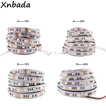 

RGB + CCT LED Strip 5050 60 LEDs/m DC 12V/24V 5 in 1 Chips LED White + RGB + Warm White Flexible Strip White PCB IP30