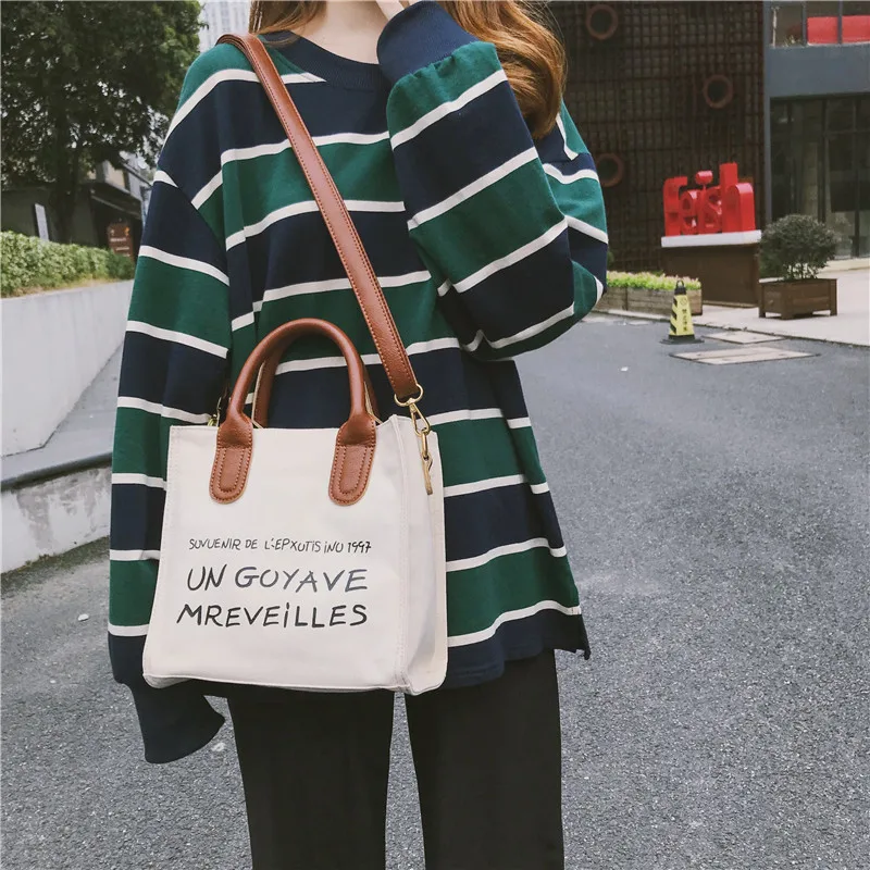 Стиль корейско-Стиль простой буквами Single-сумка тканевая через плечо Для женщин многофункциональная Ручная роспись холст картина Мода модная сумка