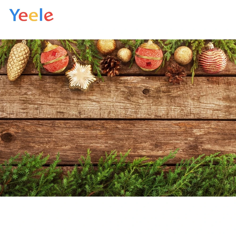 

Yeele Christmas Wood Board Gold Ball Pine Cone Background Vinyl Baby Portrait Photography Backdrop For Photo Studio Photophone