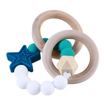 

Baby Wooden+silicone Teether Crochet Chew Beads Teething Rattles Toy Teether Montessori Bracelets Bracelets