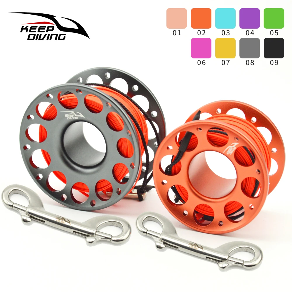 15M/30M Scuba Diving Aluminum Alloy Spool Finger Reel with Stainless Steel double ended hook SMB Equipment Cave Dive Accessories | Спорт и