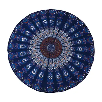 

Round Mandala Beach Blanket Towel Hippie Wall Tapestry Yoga Mat (Blue)