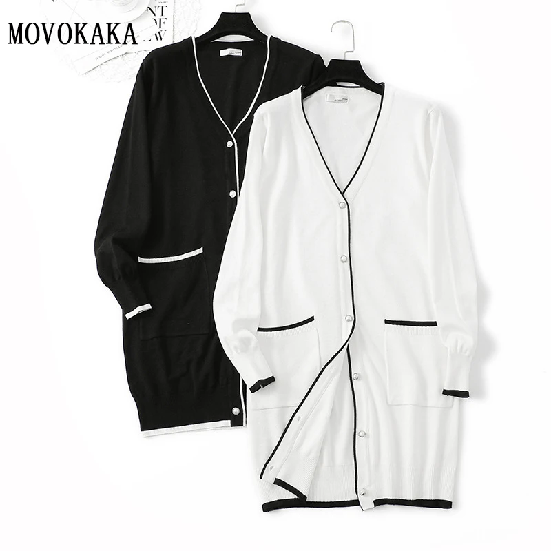 

High Quality Long Cardigan Sweater Women Autumn Winter knitted Cardigan Women White Sweater Female Pearl Button Cardigan Female