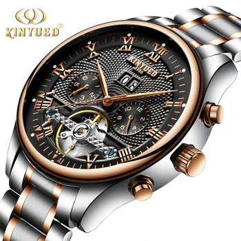 

Top Classic Brand KINYUED Mens Watches Mechanical Automatic Stainless Steel Waterproof Skeleton Calendar Watch relogio masculino