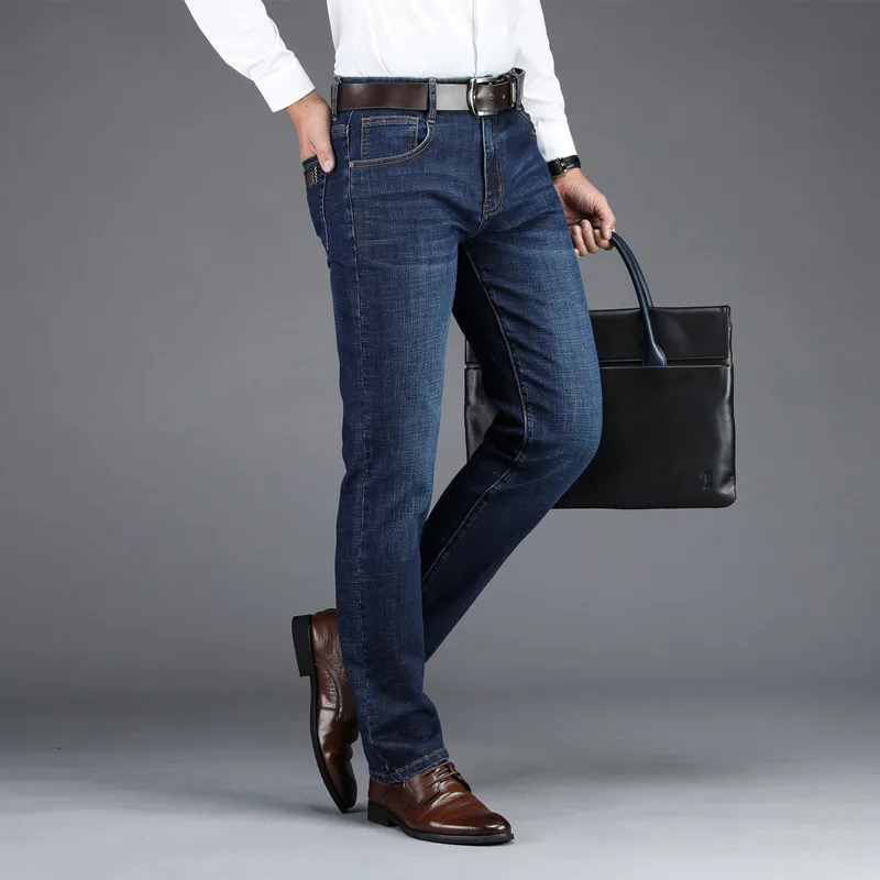 Стрейч джинсы мужские осенние и зимние толстые мужские прямые мужские повседневные брюки