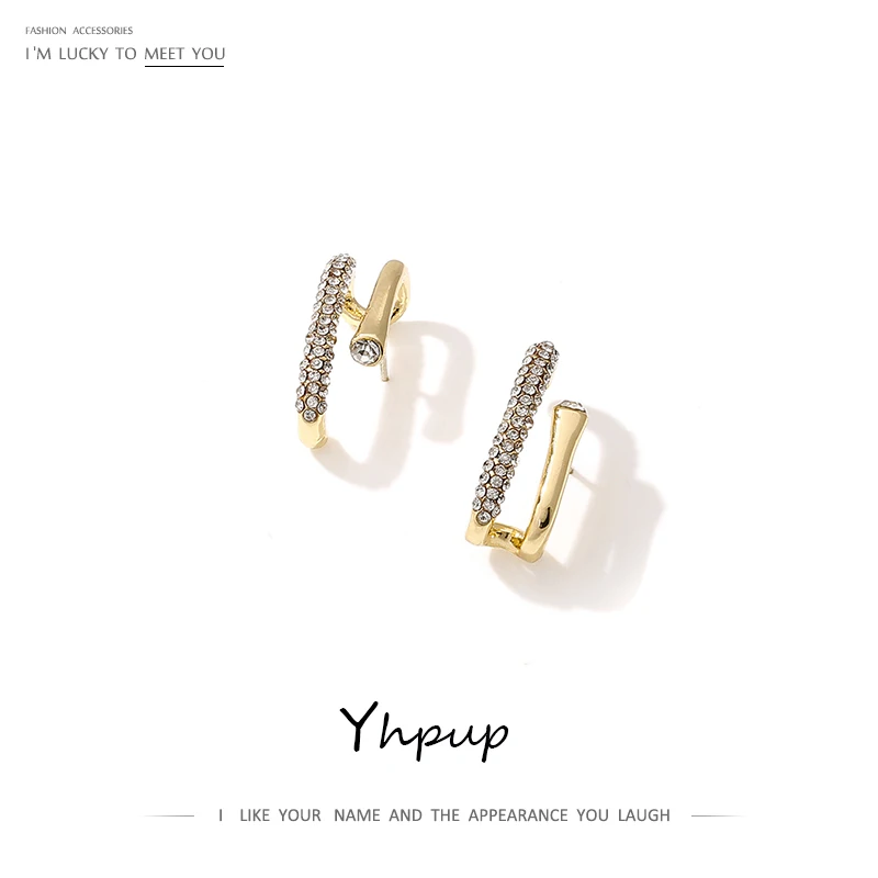 Yhpup индивидуальные серьги-клипсы Стразы медь высокое качество Серьги Геометрические массивные Роскошные ювелирные изделия для женщин вечерние S925