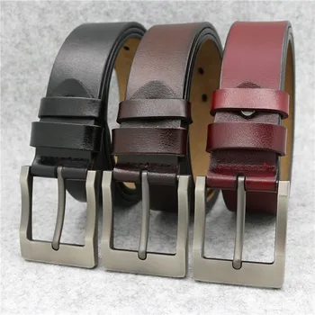 

LannyQveen genuine leather belts for men alloy pin buckle belts 100% cowhide male belts free shipping