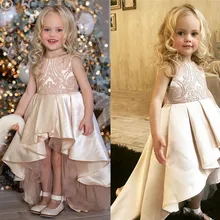 Красивые платья цвета шампанского с цветочным узором для девочек; пышные платья с блестками для девочек; Детские платья для дня рождения; 2-14 лет