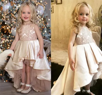 

Beautiful Champagne High Low Flower Girls Dresses Sequined Girls Pageant Dresses Kids Birthday Party Gowns 2-14Years