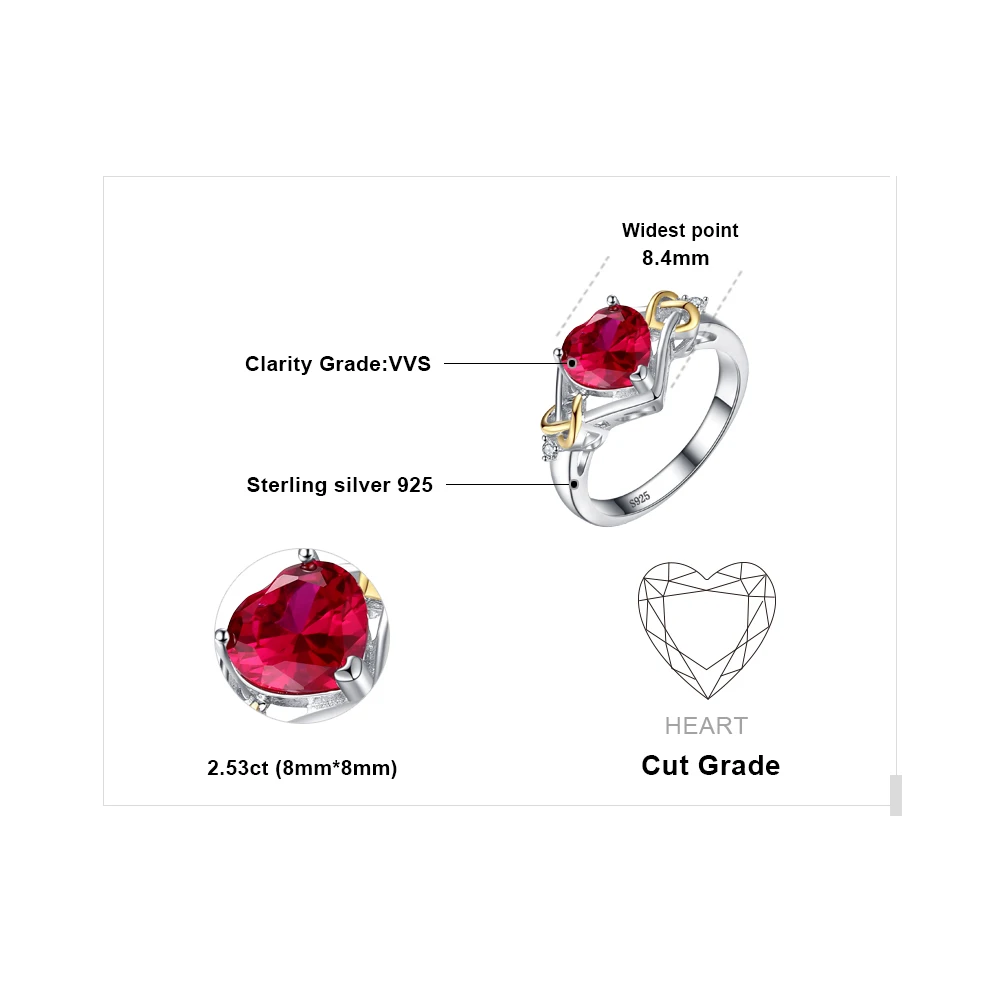 JewelryPalace Любовь Узел Сердце 2.5ct Создано Красный Рубин Годовщина Обещание Кольцо