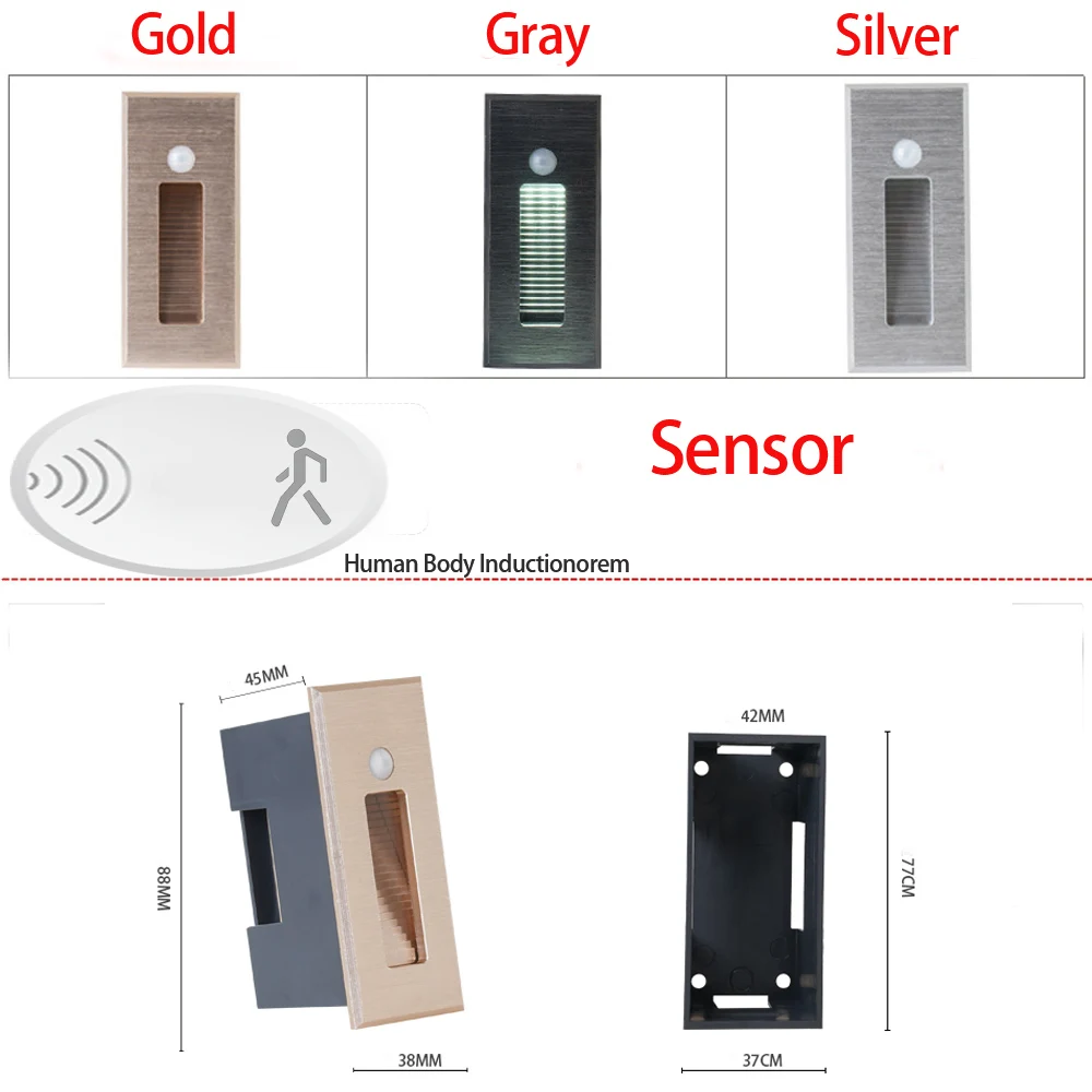 Recessed Wall Lamp Sensor Stair Light Intelligent Led Night Lights For Steps Balcony Bedroom Closets SANDIY 3W
