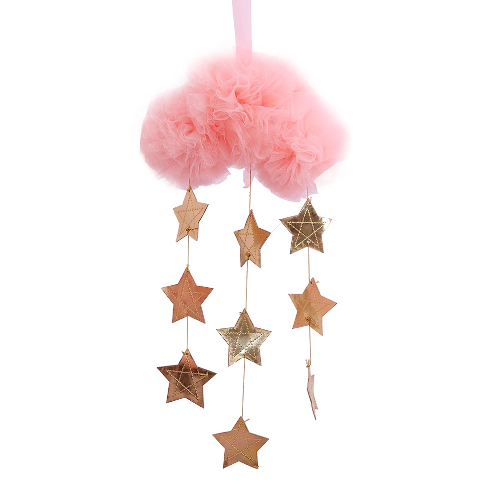 Детская потолочная Мобильная кружевная ткань с облаками и звездами, подвесной декор, детская палатка, декор для комнаты, аксессуар для стен - Цвет: Розовый