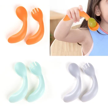 

2Pcs Bendable Baby Spoon Fork Set Toddler Infant Learning Tableware Flatware Utensils Kids Cutlery with Storage Box