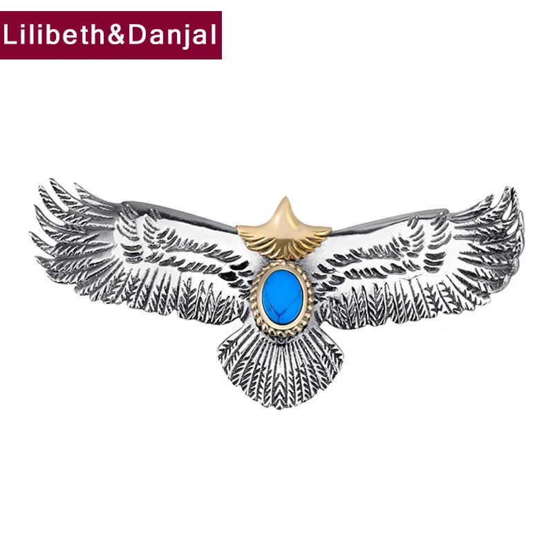 Inlaid Turquoise Real 925 Sterling Silver Eagle Necklace Pendant Fashion Jewelry Accessories Women Men 2024 Free Shipping P04