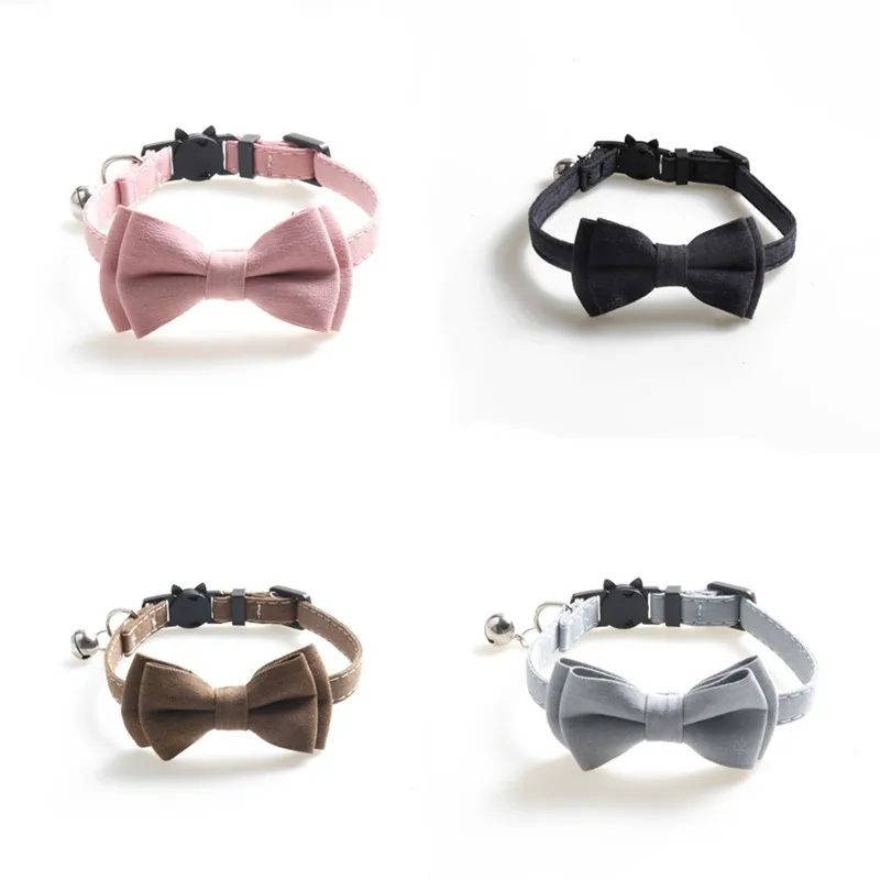 1pc nuevo lazo para mascotas gato pequeño Collar de hebilla ajustable pajarita Collar de cachorro lindo pequeño Collar de perro con campanas