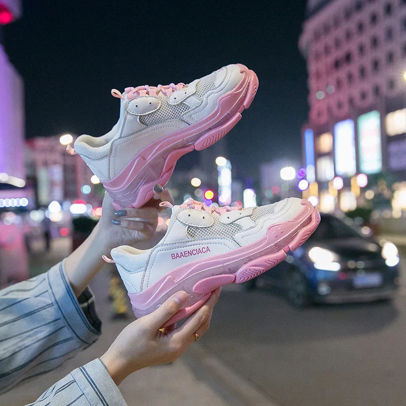 Женская обувь; коллекция года; белые кроссовки для женщин; дышащая Вулканизированная обувь для прогулок; Спортивная повседневная обувь на плоской подошве; tenis feminino - Цвет: Розовый