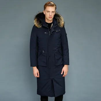 Online Echt Pelzmantel Männer Parka Lange Winter Gans Unten Jacke Warme Kaninchen Pelz Liner Oberbekleidung Männer Unten Jacken 1807-1 KJ3109