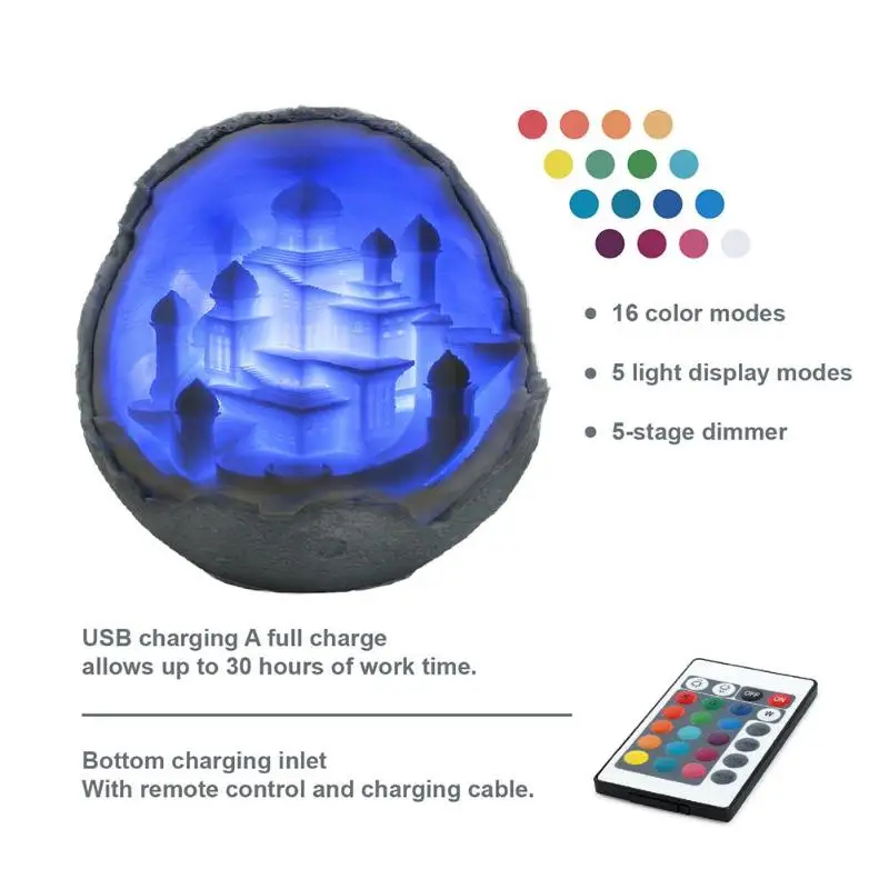 

3D Print 16 Colors Starry Castle Night Light with Remote Controlled Rechargeable LED Lamp for Christmas Decoration Lighting