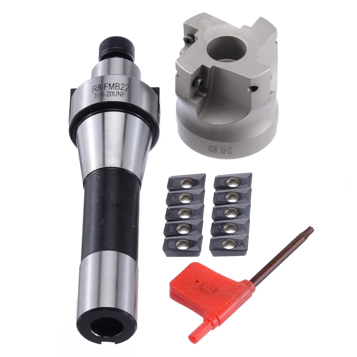 

400R 50MM Milling CNC Face End Mill Cutter Kit + 10pcs APMT1604 Carbide Inserts + R8 Shank Arbor for Power Machine Tool
