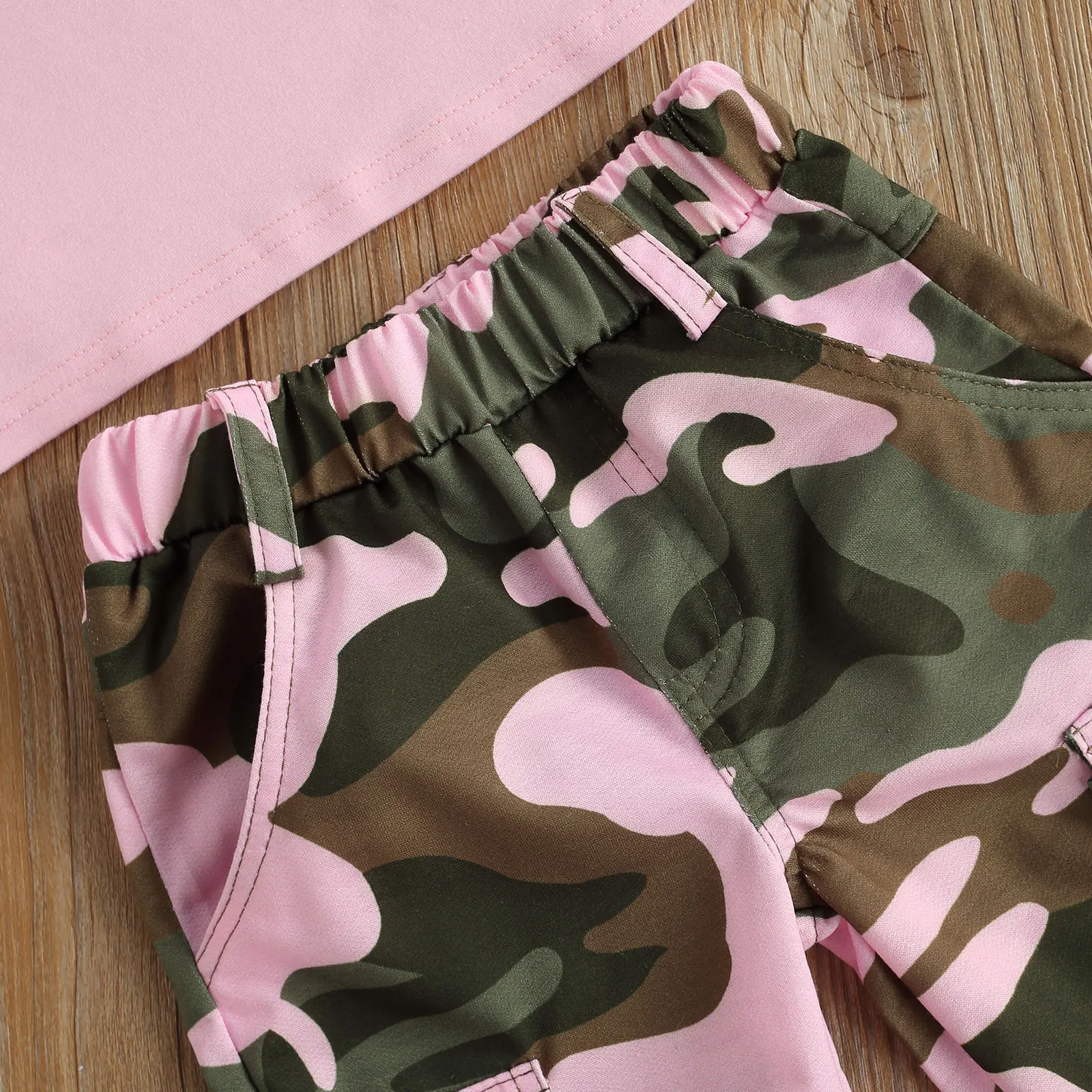 Infant Kids Baby Girl&rsquo;s 2Pcs Clothes Set Sleeveless Letter Printed High Neck Halter Tops with Camouflage Printed Long Pants kids clothing set girls clothing set