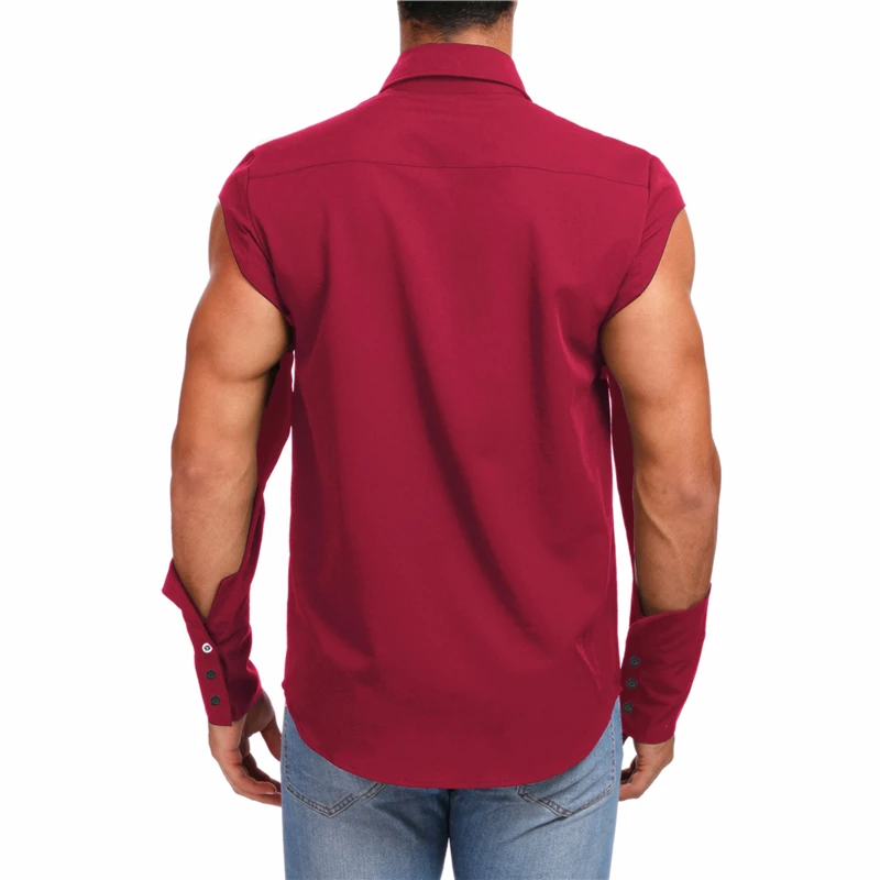 fashion hole sleeve mens hip hop shirts cotton streetwear new brand mens slim fit shirt long sleeve