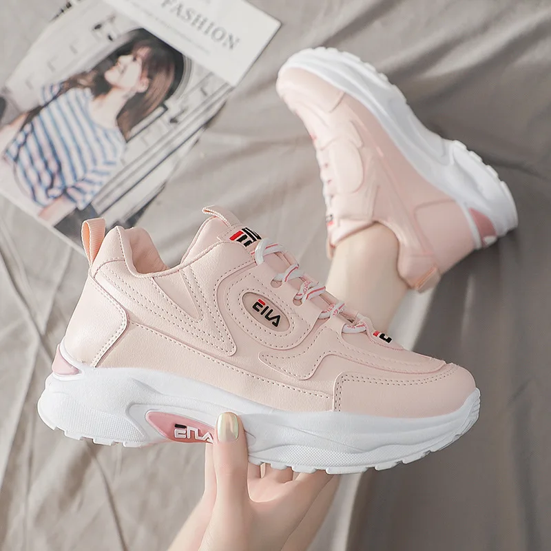 

Spring and Autumn New Shoes Women Lace up Student Running Sneakers Female Low-Top Thick-Soled Casual Sports Shoes