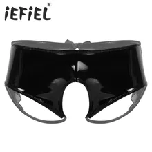 Сексуальные модные мужские экзотические трусики, женское белье из лакированной кожи, открытая промежность с прозрачной отделкой из органзы