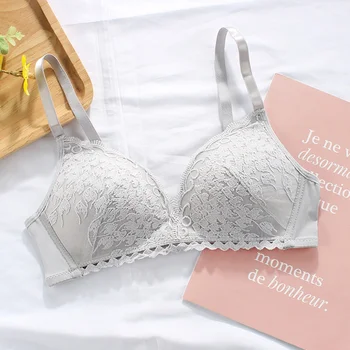 

Exquisite lace embroidery beautiful breast underwear no steel ring bra women gather small chest sexy sweat-absorbent breathable