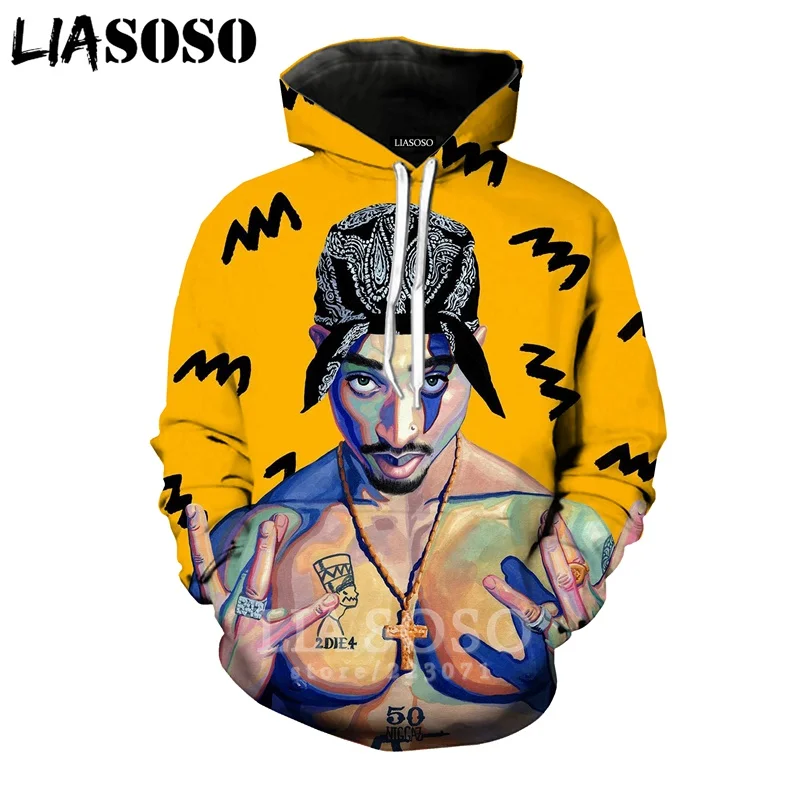 2Pac толстовки LIASOSO забавные для мужчин и женщин Аниме Толстовка 3D принт рэпер с длинным рукавом хип хоп Уличная Топ пуловер с круглым вырезом A295-15