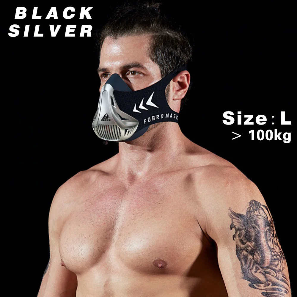 FDBRO, Спортивная маска, 3,0, для тренировок, фитнеса, тренировок, маска для бега, велоспорта, бега, кардио, подъемного зала, дышащие маски - Цвет: black silver L