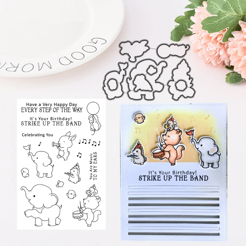 

Celebration you clear stamps and dies for Scrapbooking craft card making stitched elephant METAL CUTTING DIES animal dies mold