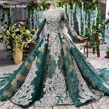 HTL811 зеленое вечернее платье с длинными рукавами, украшенное бусинами и кисточками, кружевное платье с круглым вырезом, вечернее платье