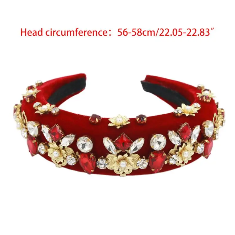 Baroque Thick Padded Headband Womens Jewelry Rhinestone Faux Pearls Hair Hoop