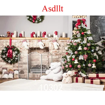 

Asdllt Merry Christmas Backdrop Xmas Tree Fireplace Photography backdrops Family Party Baby Kids Portrait Vinyl Background Prop