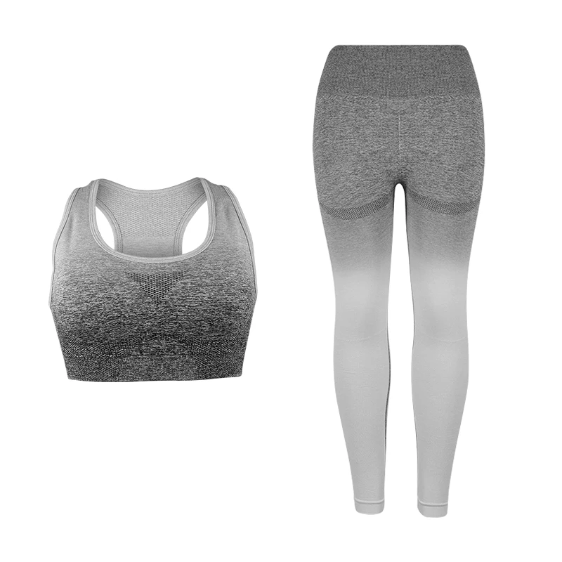Мода, комплект Joga из 2 частей, для спортзала, бесшовный, спортивный, для женщин, для фитнеса, Femme, компрессионный, для тренировки, пуш-ап, попа, тонкая спортивная одежда - Цвет: gray