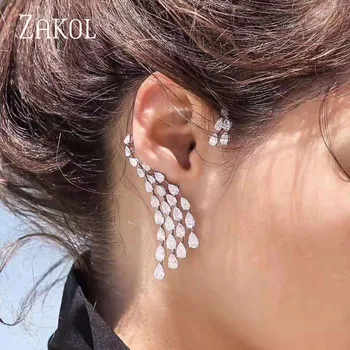 

ZAKOL New Arrival Water Drop Cubic Zirconia Stud Earring Simple for Women Luxury Wedding Jewelry Gift FSEP2534